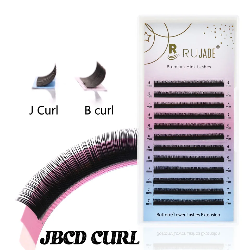 Pestañas Inferiores RUJADE, Curvatura J B C D, Extensiones de Pestañas de 5, 6 y 7 mm, Extensiones de Pestañas Clásicas de Cachemira, Mix 15-20, Pestañas Inferiores Negras Mate
