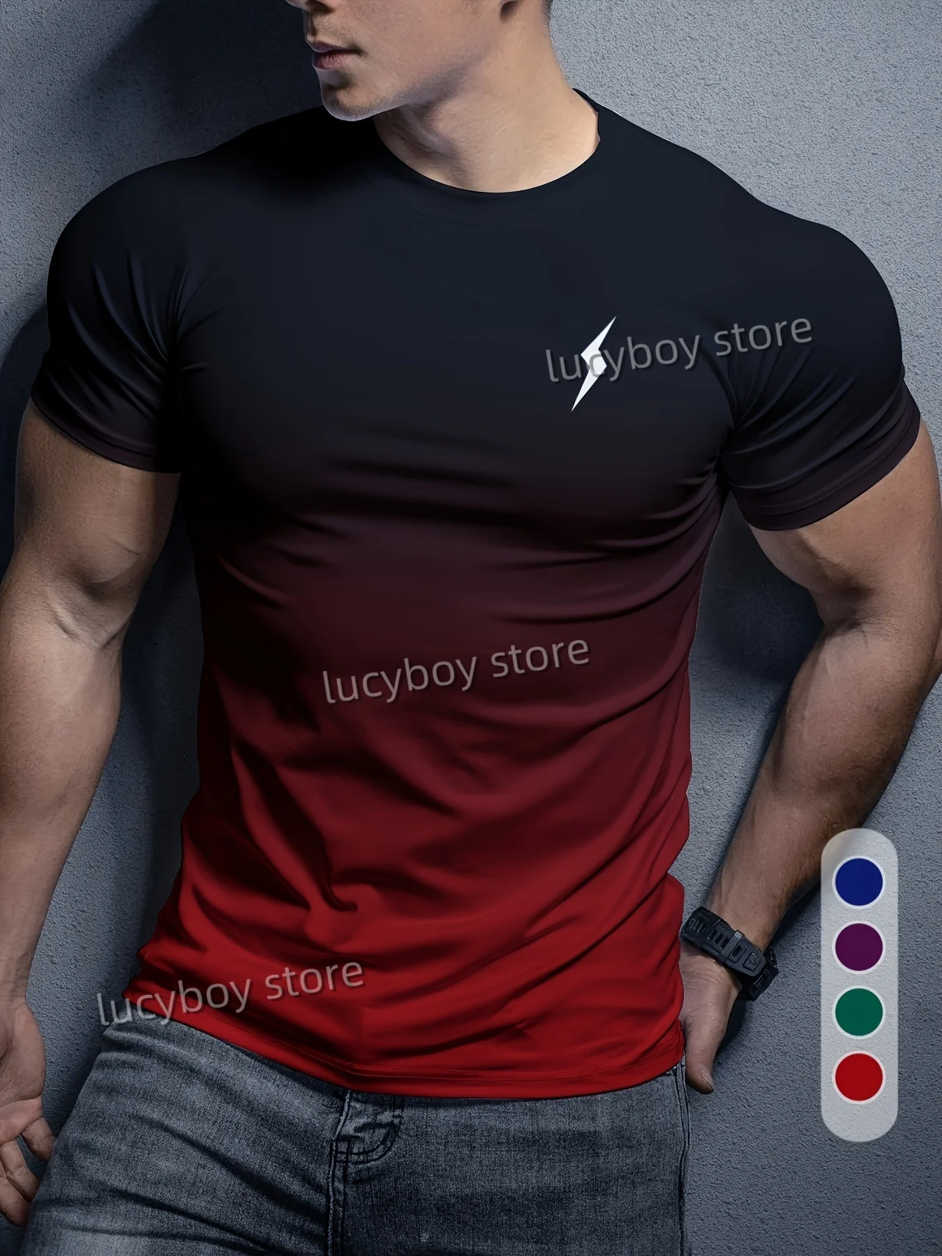 T-shirt da uomo con gradiente fulmine T-shirt da allenamento T-shirt a maniche corte Asciugatura rapida Abbigliamento sportivo da corsa Uomo Top oversize Abbigliamento da uomo