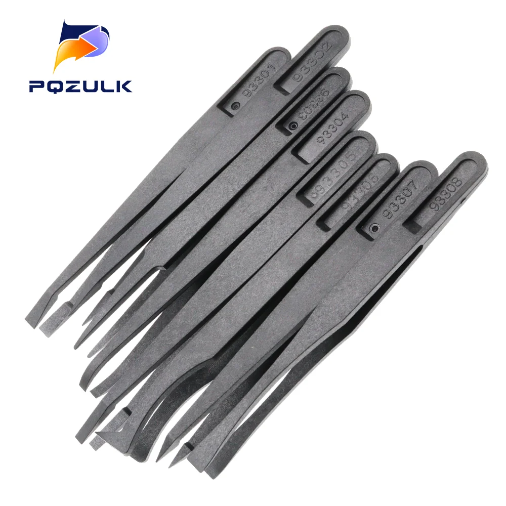 5PCS Portable Black Straight Bend Anti-static Plastic Tweezer Heat Resistant Repair Tool