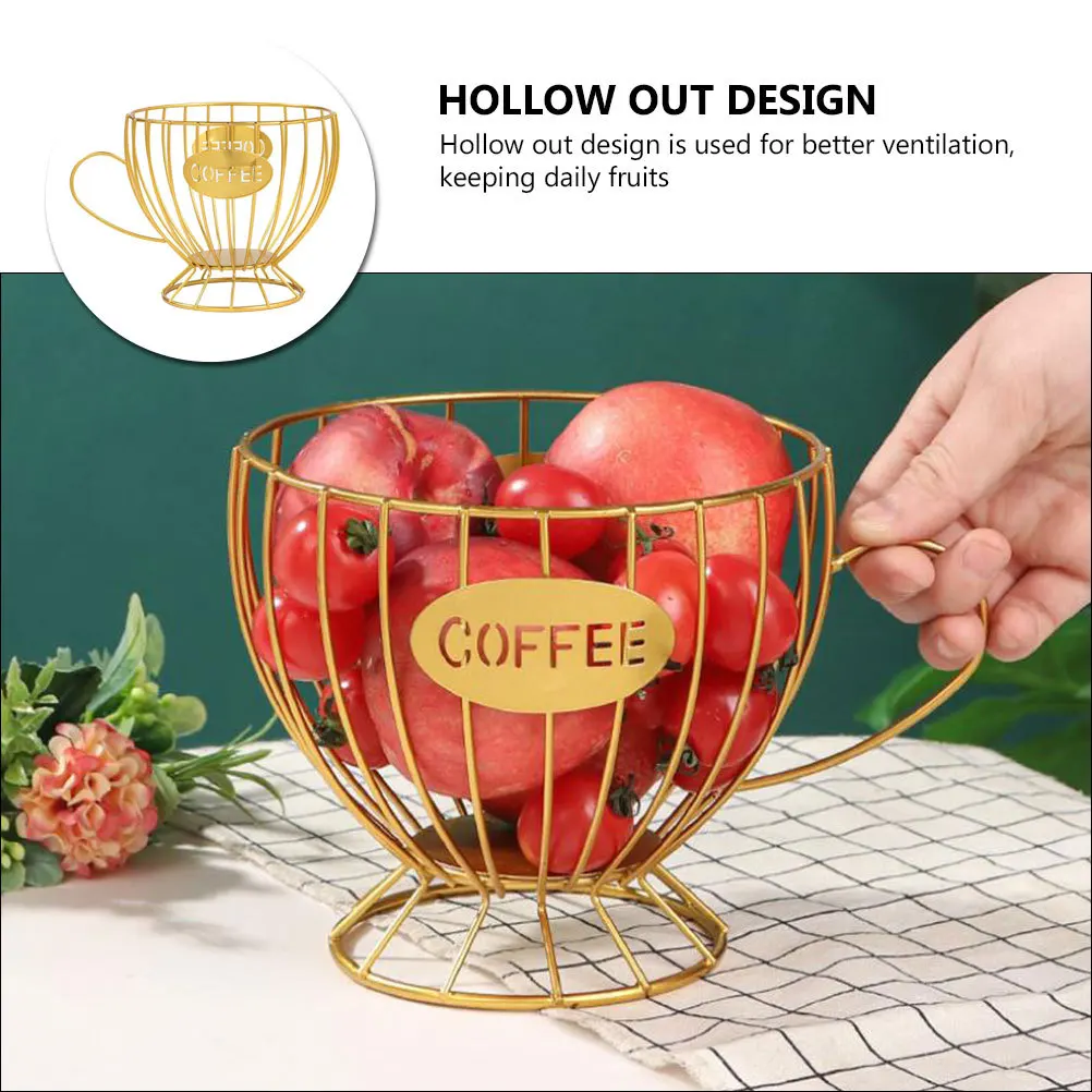 

1pc Iron Fruit Basket Geometric Hollow Out Design For Kitchen Snack Coffee Pod Storage Decorative Table Organizer Draining