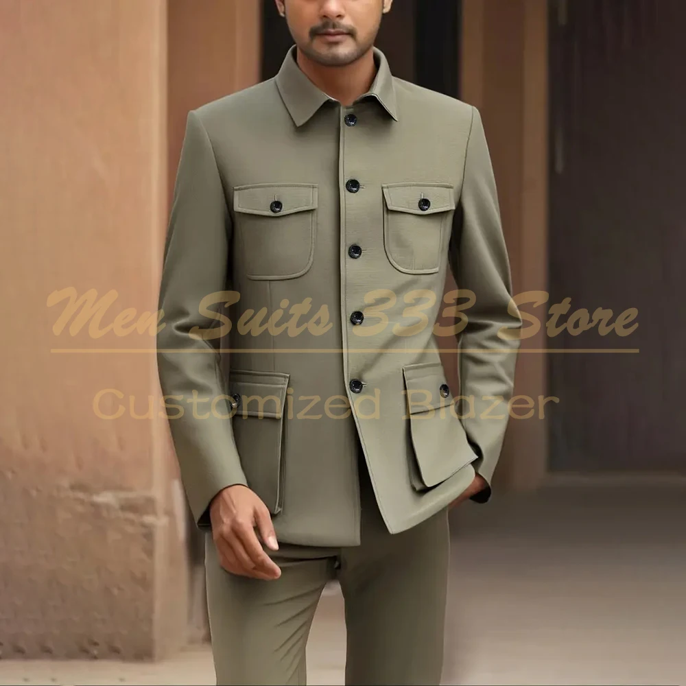 

Solid Color Men's Suits Fashion Single Breasted Stand Lapel Casual 2 Piece Jacket Pants Sets Daily Male Clothing Costume Homme