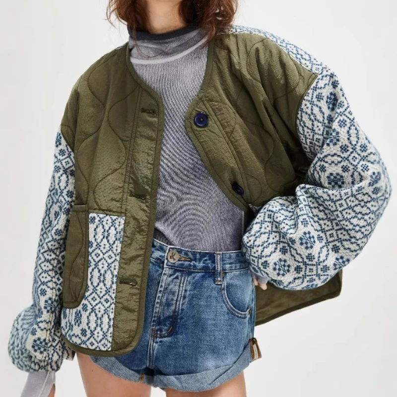 

Women Coat Patchwork Full Sleeve Single Breasted Loose Tops 2025 Autumn Female Casual Outerwear Fashion Lady Jacket Street wear