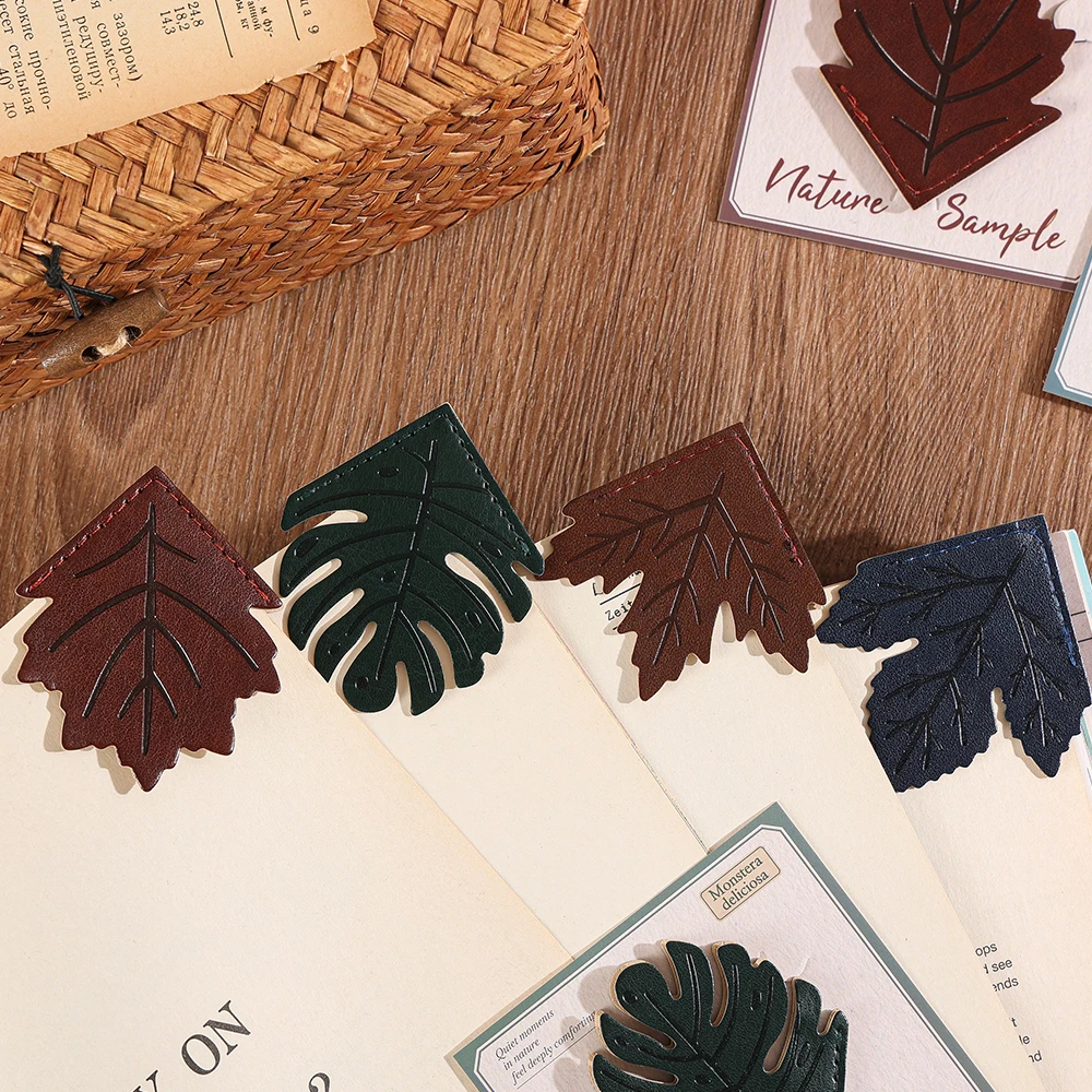 1 PC PU Leather Leaf Book Corner Page Marker With  Leaf-Shaped for Books Notebooks Book Lovers Teachers Reading Gift Students