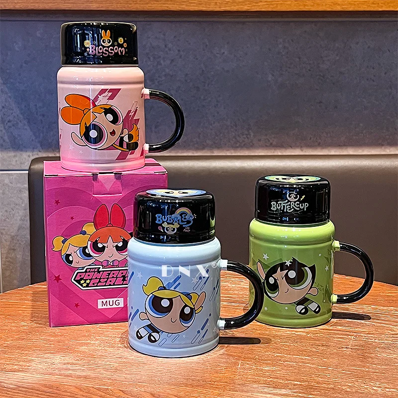 Blossom Bubbles Buttercup The Powerpuff Girls Cute Cartoon 470ML High-Capacity Ceramic Cup Kawaii Coffee Cup Lovely Periphery