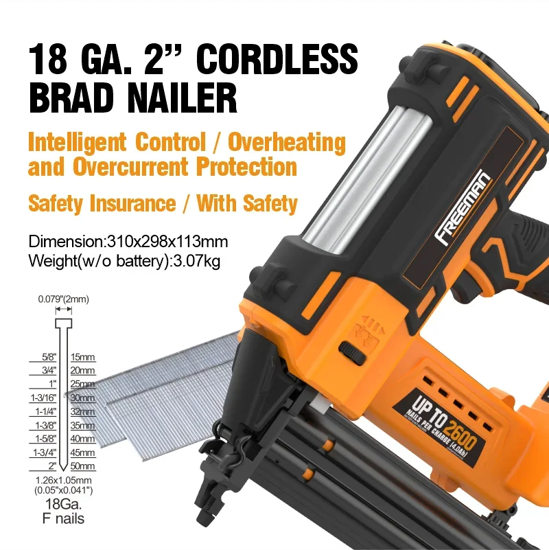 Original brand newFree·man Manufacturer Wholesale Cordless 50mm Kit Straight Nails Fixing Gun 18 Gauge F 50 Br·ad Nailer