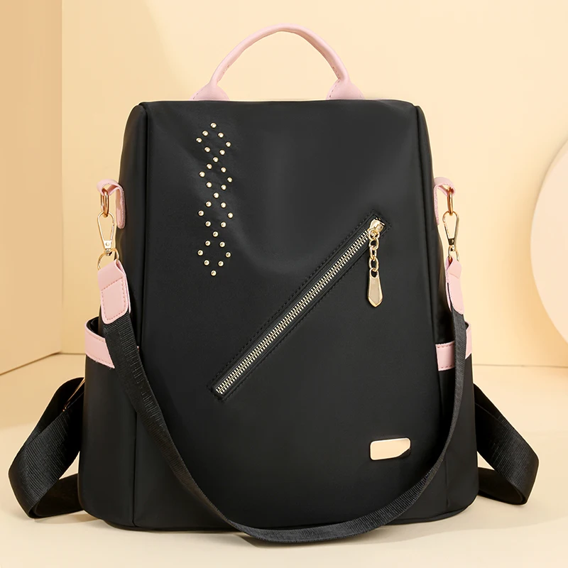 Fashion Color Blocked Nylon Backpack Women's Leisure Time Travel Computer Backpack Large Capacity Anti Theft Student Backpacks