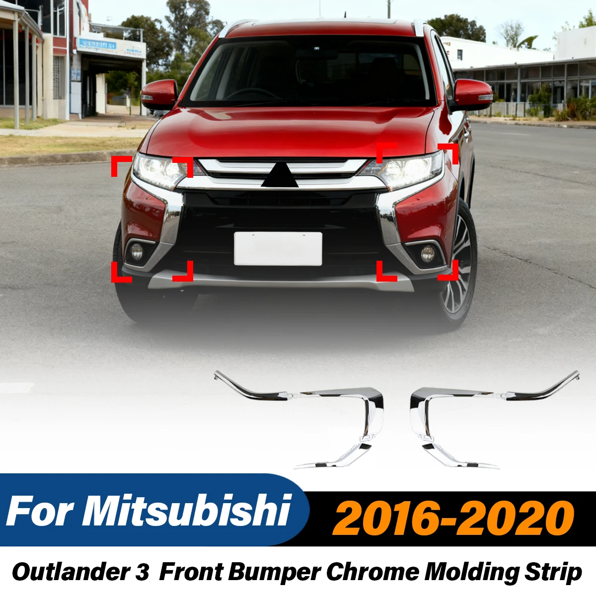 

For Mitsubishi Outlander 3 2016 2017 2018 2019 2020 Car Front Bumper Chrome Molding Strip Headlight Trim Body Modification Kit