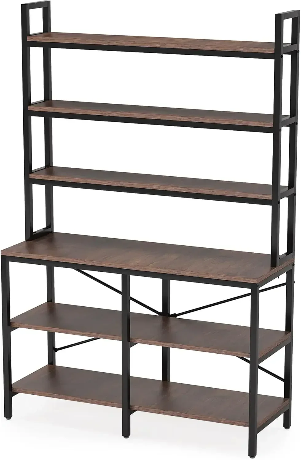 6-Tier Bookshelf,Industrial Bookcase with Open Shelf,6 Shelf Storage Rack with X-Shaped Frame,Rustic Book Shelf for Living Room