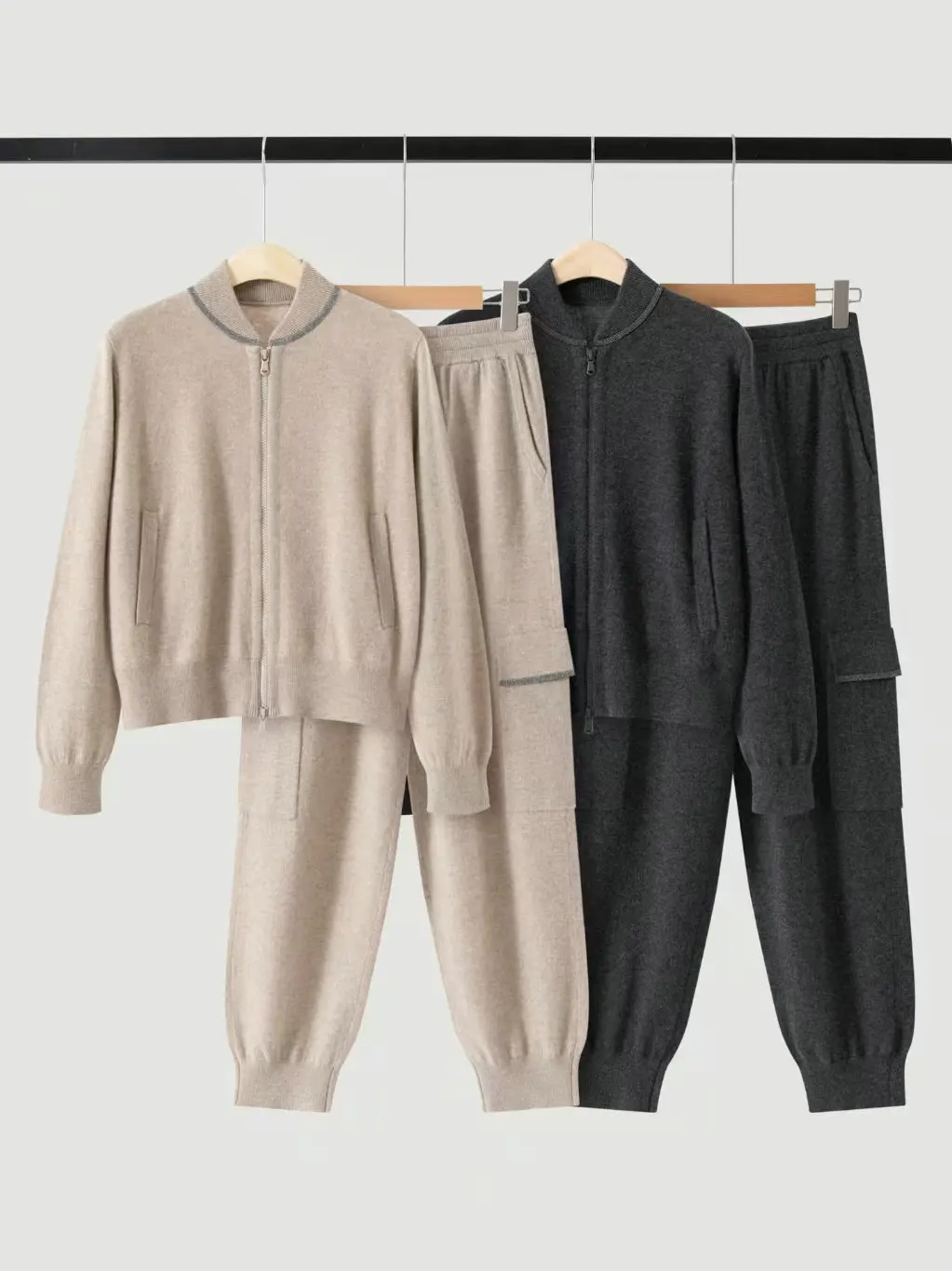 Women's 2026 Autumn Winter New Casual Cashmere Knitted Set Zipper cardigan with Work Pants Two Piece Set