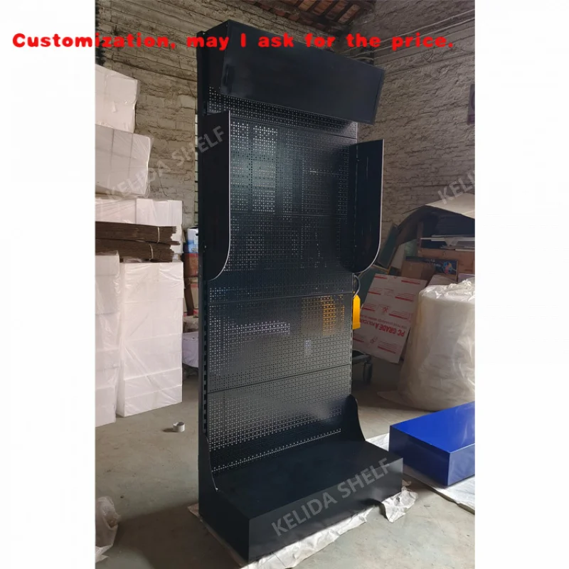 

custom.Customized Metal Tools Display Rack With Hook and Light Box Hardware Store Pegboard Display Stand