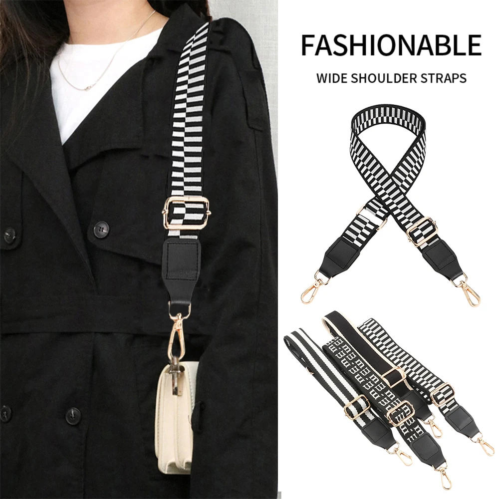 Handbag Strap Black And White Series With Leather Belt Buckle Replacement Carrying Belt Fashionable Adjustable Strap Bag Part