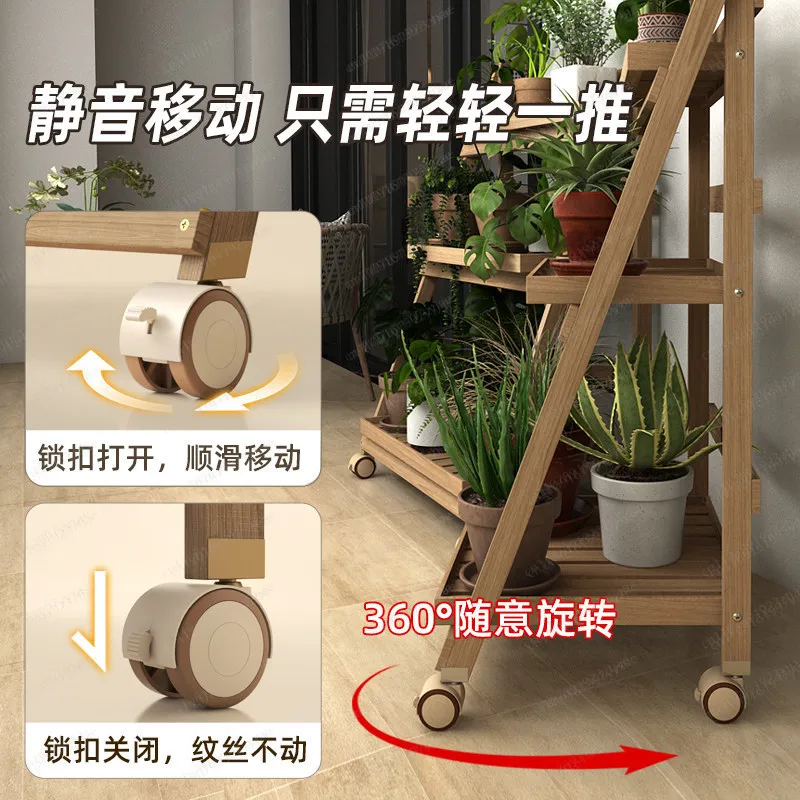Balcony Tiered Flower Stand, Living Room Wall Folding Shelf, Succulent Planter Rack with Wheels, rack Movable