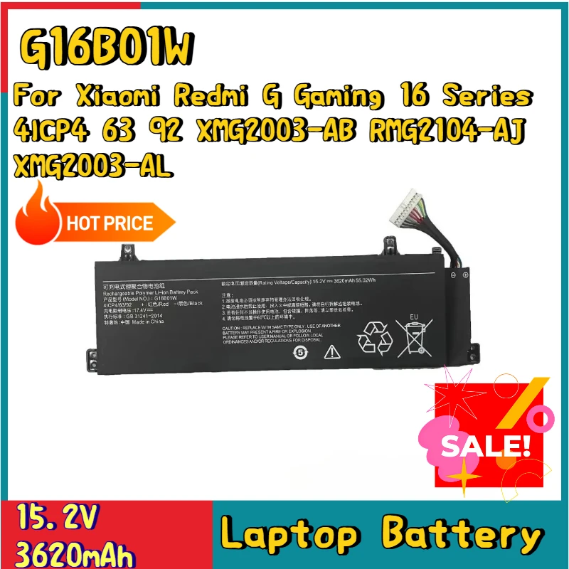 

New G16B01W Laptop Battery 15.2V 3620mAh For Xiaomi Redmi G Gaming 16 Series 4ICP4 63 92 X​MG2003-AB RMG2104-AJ X​MG2003-AL