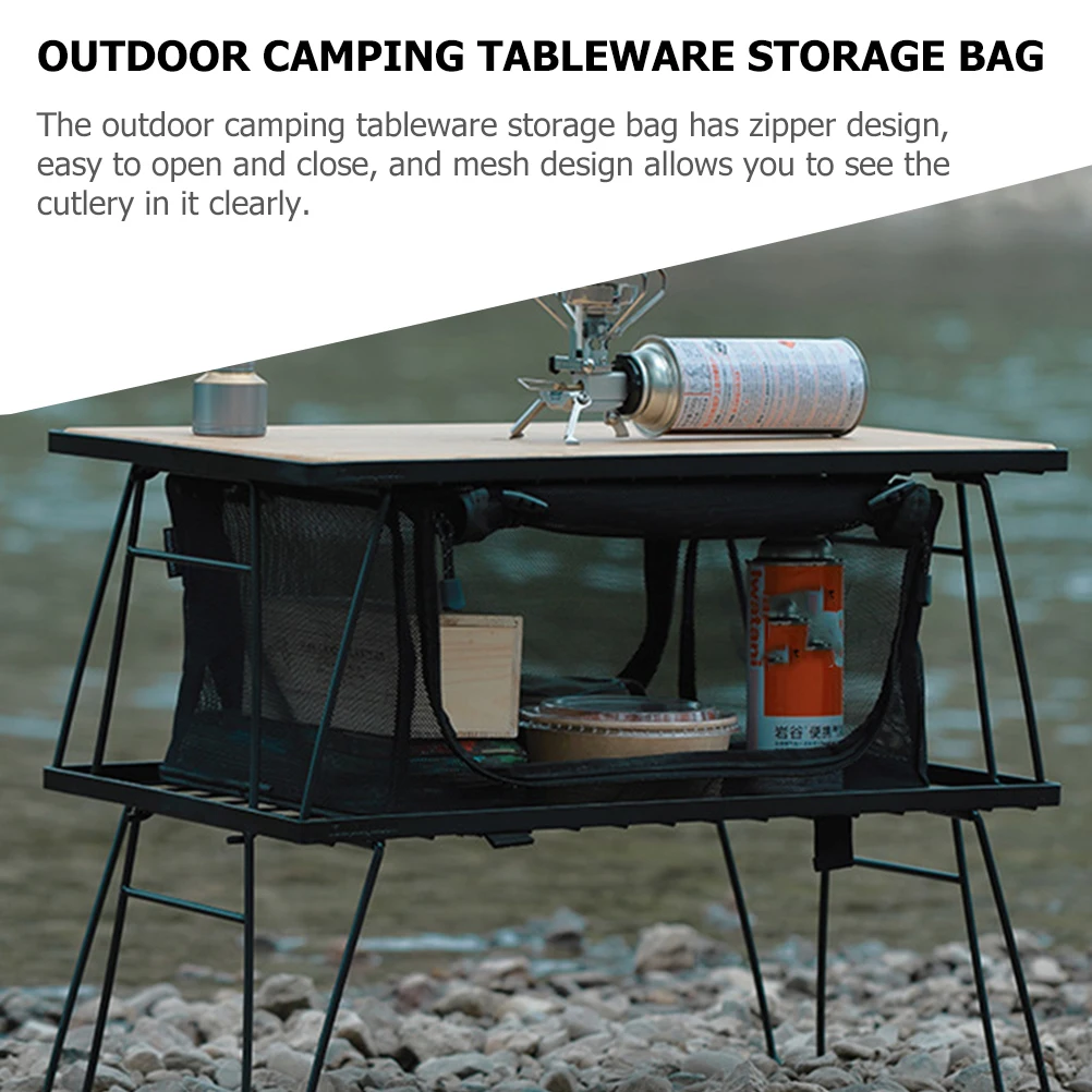 

Foldable Outdoor Camping Tableware Mesh Storage Organizer With Zipper Cooking Utensil Carry Bag For Picnic Lightweight Durable