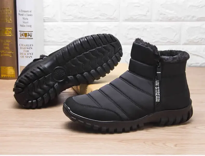 Herren Herbst-Winter Schneestiefel mit Seitenreißverschluss, Wasserdicht, Plüsch Gefüttert, Warme Freizeitschuhe aus Baumwolle, Kostenloser Versand – Detail 17