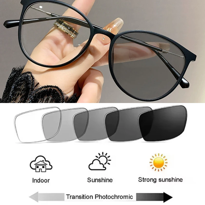 Runde photochrome Blaulichtfilter-Myopiebrille, lichtempfindlich, TR-Metallrahmen für Männer und Frauen, 0 bis -400 Dioptrien, für Zuhause und Büro – Detail 4