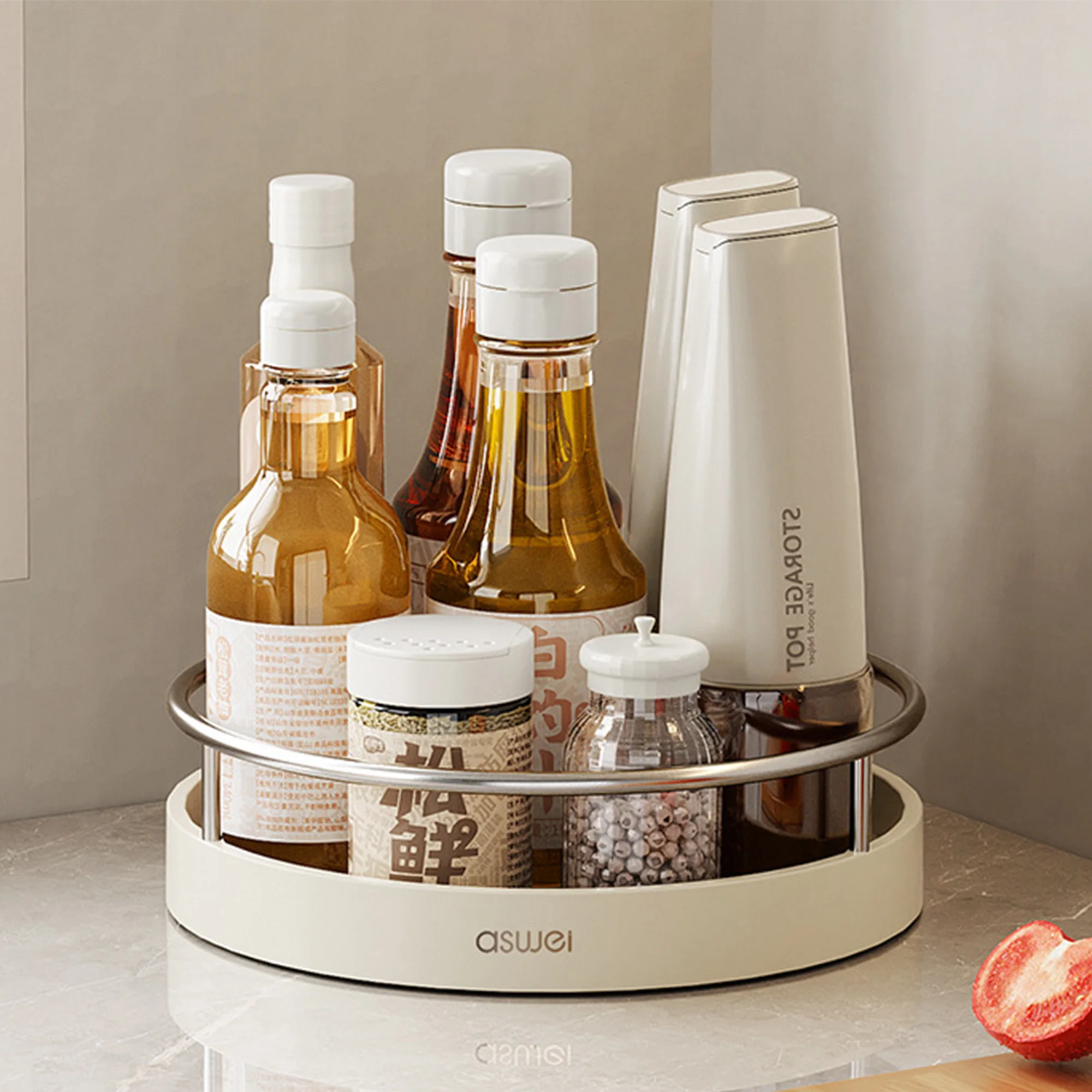 1-teiliges Gewürzregal, Gewürzregal, um 360 Grad drehbar für Küche, Wohnzimmer und Badezimmer – multifunktionales Organizer-Tablett