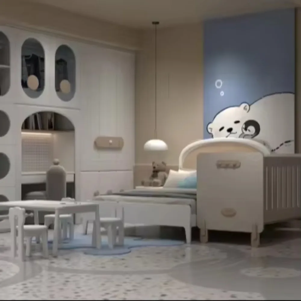 Cama doble nórdica para niños Byron, cama larga, cabecero de madera maciza, muebles modernos para dormitorio infantil, uso escolar en Hotel