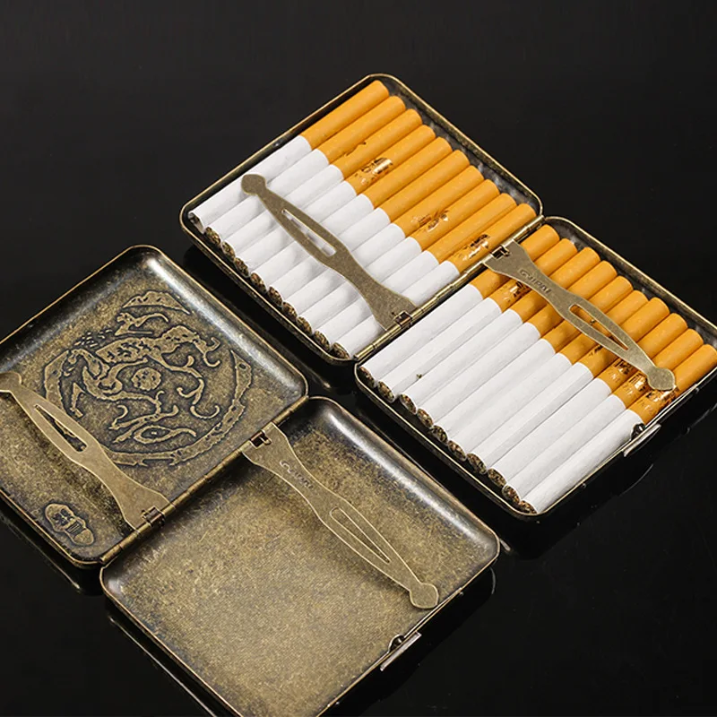 Cigarettes Capacity Case Portable Metal Flip Open Relief Cigarette Box vintage Holder Smoking Accessories storage