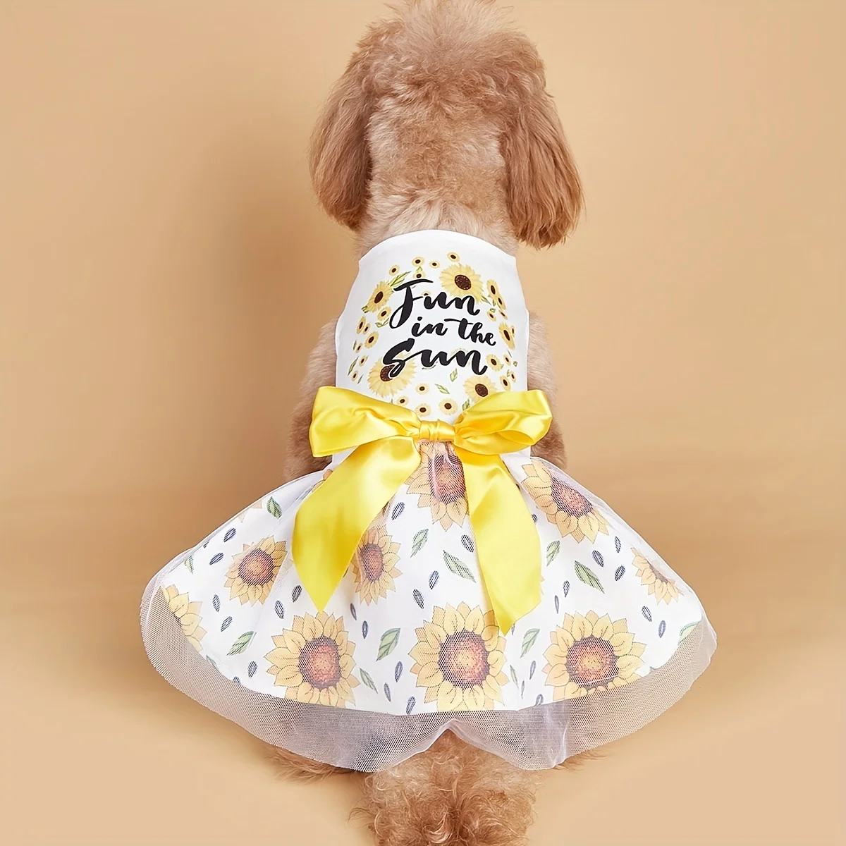 Dog Dress Girl Dog Sleeveless  Clothes Sunflower Printed Pet Apparel Bowknot Cat Clothing Puppy Dresses Costume Attire