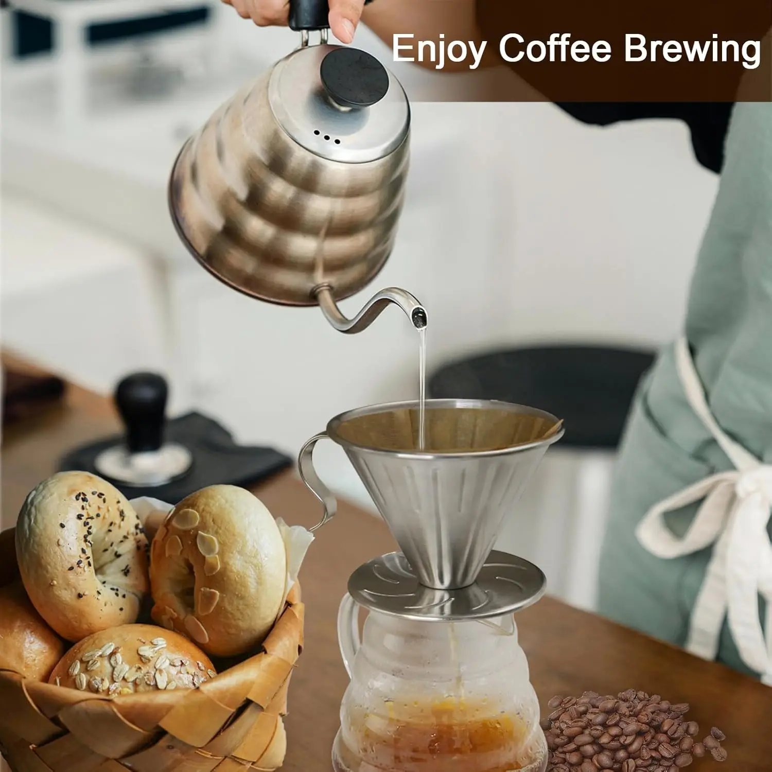 กาต้มน้ำคอแคบสำหรับกาแฟพรีเมียม สแตนเลส - 40 ออนซ์ / 1.27 ควอร์ต / 1.2 ลิตร / 5 ถ้วย - เหมาะสำหรับการชงกาแฟแบบดริป