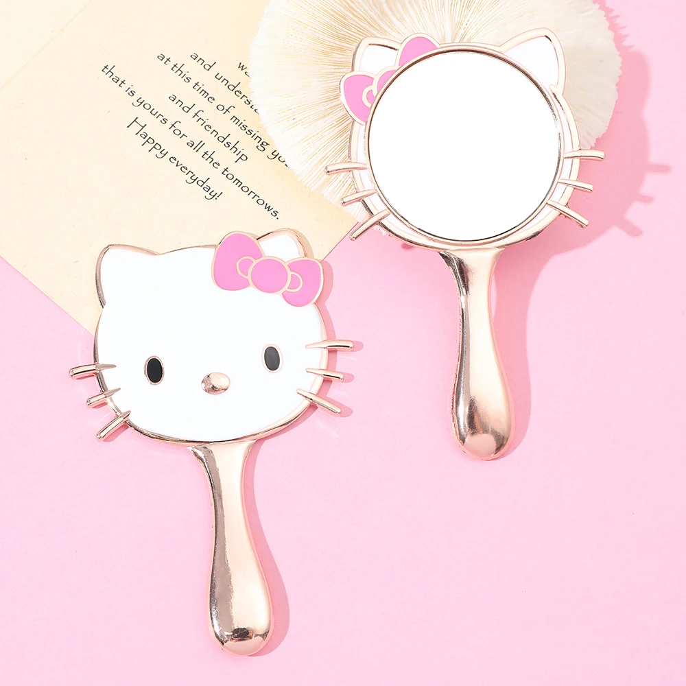 Cartoon Cute Hello Kitty Mirror Rose Gold 1 Piece Metal Handheld Cosmetic Mirror Portable Suitable for Holiday Gifts for Girls