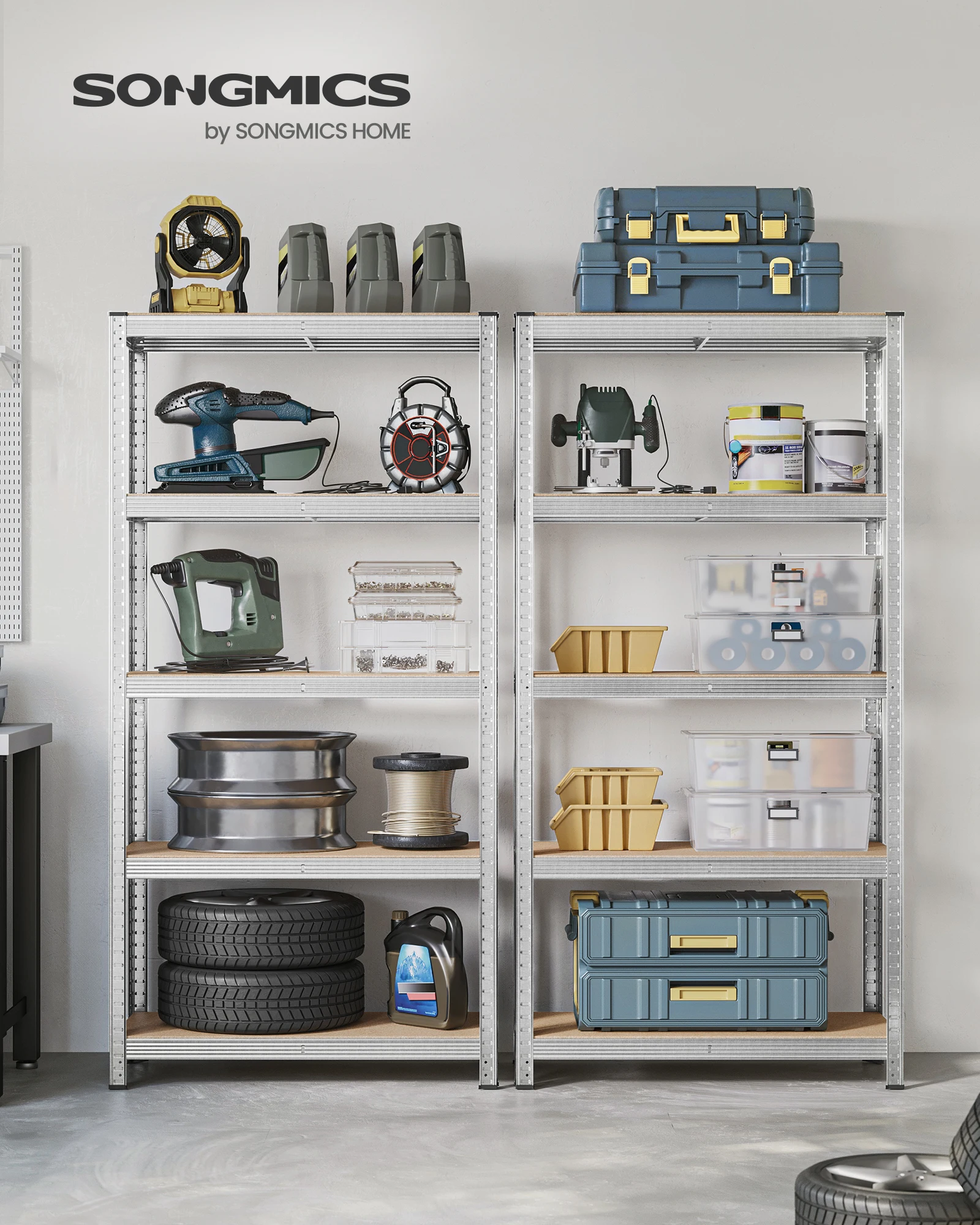 SONGMICS Lot de 2, Étagère de Rangement à 5 Niveaux, 40 x 90 x 180 cm, Capacité 875 kg, Planches Réglables, Style Industriel, pour Cuisine, Salon