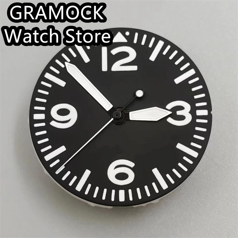 GRAMOCK 29mm Dial Black Watch Dial Green Luminous Fit NH35 NH36 Movement