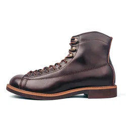 Vintage Genuine Leather Men Shoes Work Welted Dress Men Ankle Boots Motorcycle Boots Men