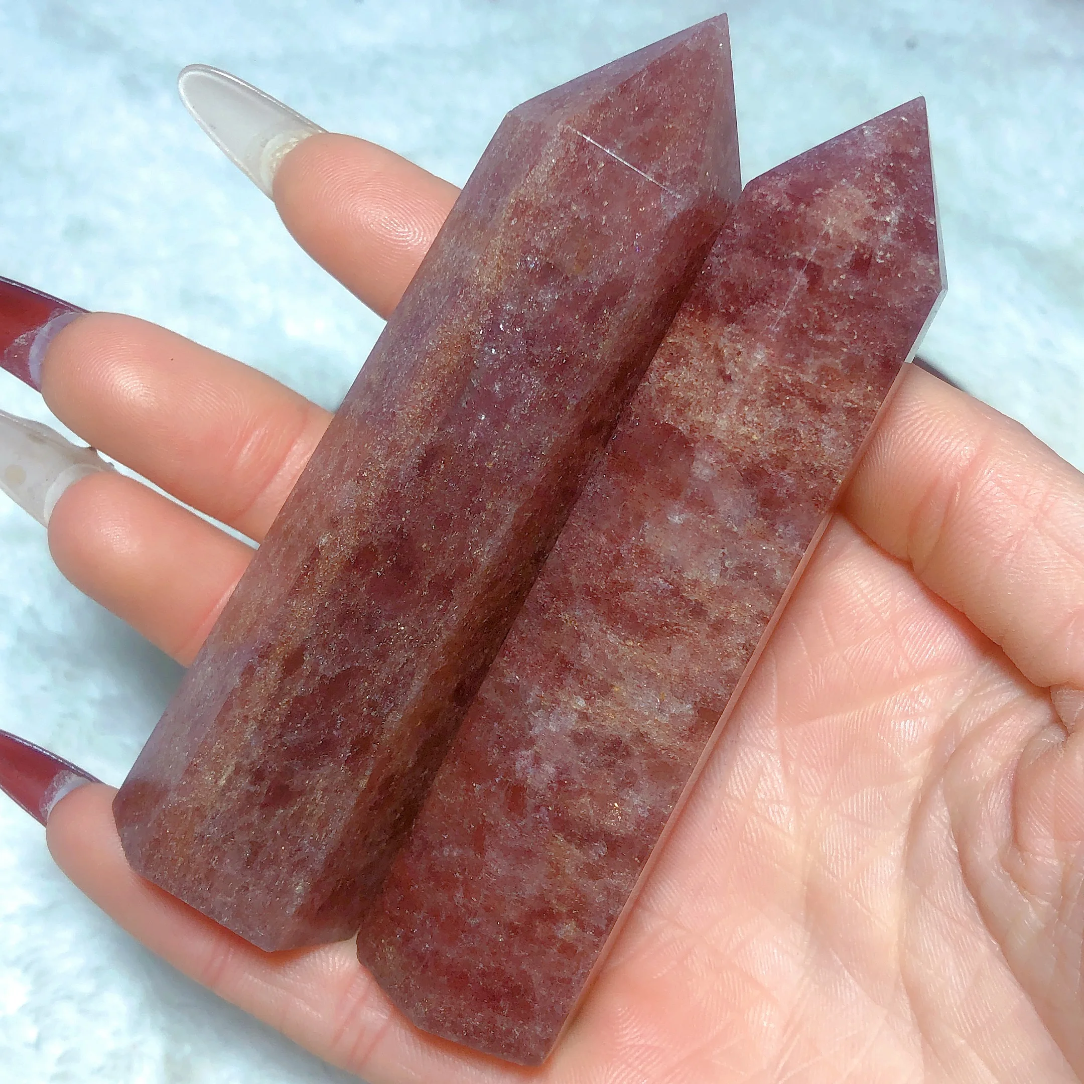 Natural Crystal Strawberry Quartz Flash Tower Point Gemstones Reiki Home Decorations Holiday Gift