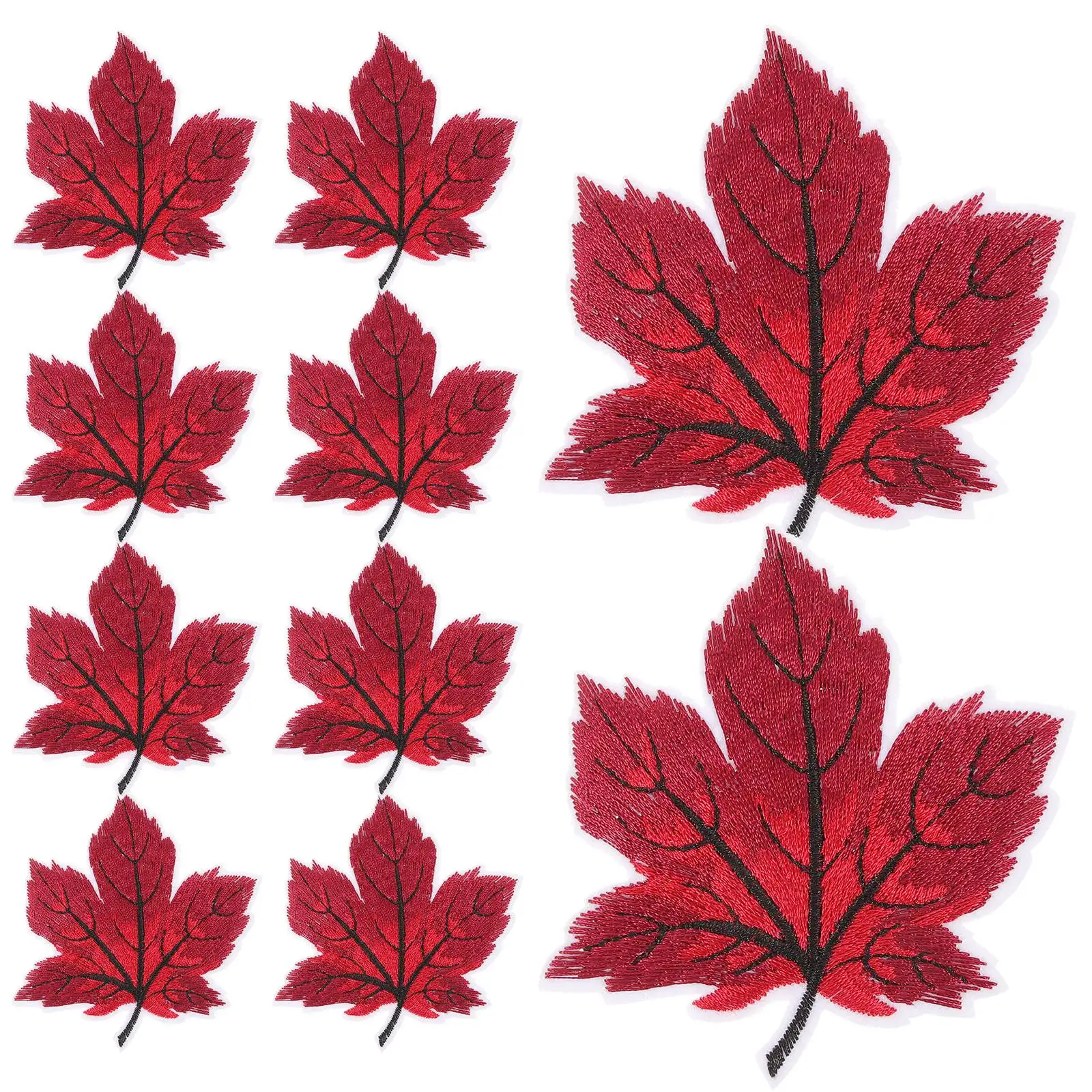 10 Pcs Maple Leaf Embroidered Applique Iron On Patches Colorful Fabric Cloth Patch for Clothing Shoes Trendy Large Design
