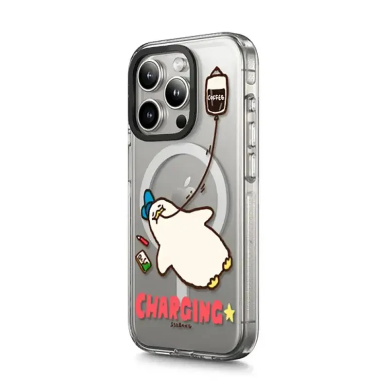 

Cute Cartoon Duck Swimming Transparent Border Magnetic iPhone 13 15 14 Pro Max Protective Case, Fits iPhone 15 Pro Max