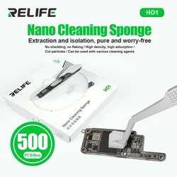 RELIFE 500PCS Pre-cut Nano Cleaning Sponge No Residue HO1 Mobile Phone Motherboard CHIP Keyboard Dust Removal Sponge