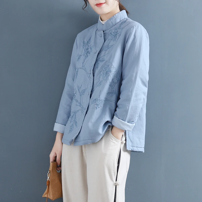 เสื้อคลุมผ้าฝ้ายทรงหลวมสไตล์จีนใหม่ น้ำหนักเบา สำหรับผู้หญิง ไซส์ใหญ่ ชุดกันหนาว ใส่ได้ทั้งฤดูใบไม้ร่วงและฤดูหนาว แขนยาว...