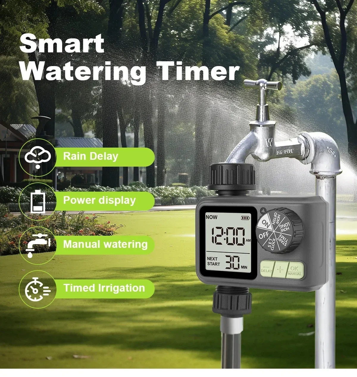 

Automatic Water Timer Intelligent Irrigation Watering System Sprinkler Timer Garden Programmer Equipment IPX5 LCD Display