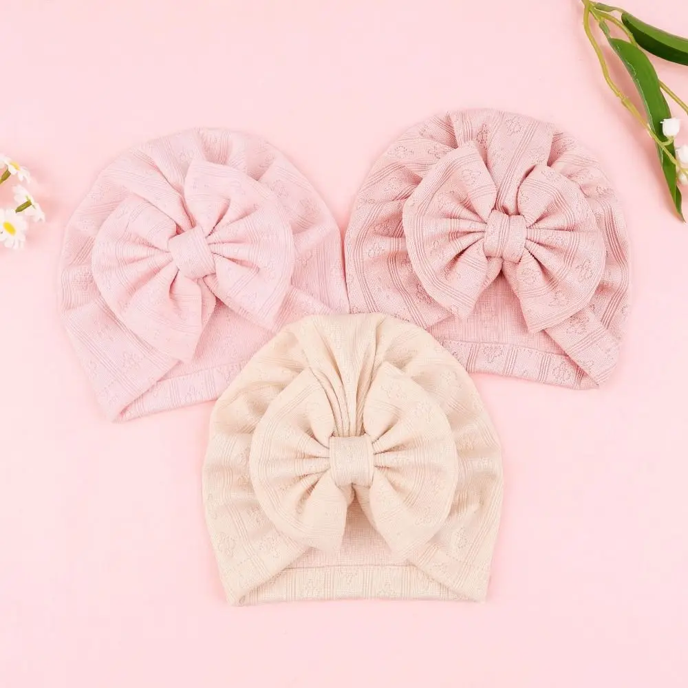Cute Knitted Baby Turban Hat Breathable Bowknot Design Newborn Head Wraps Versatile Stretchy Knitted Beanies Daily Wear