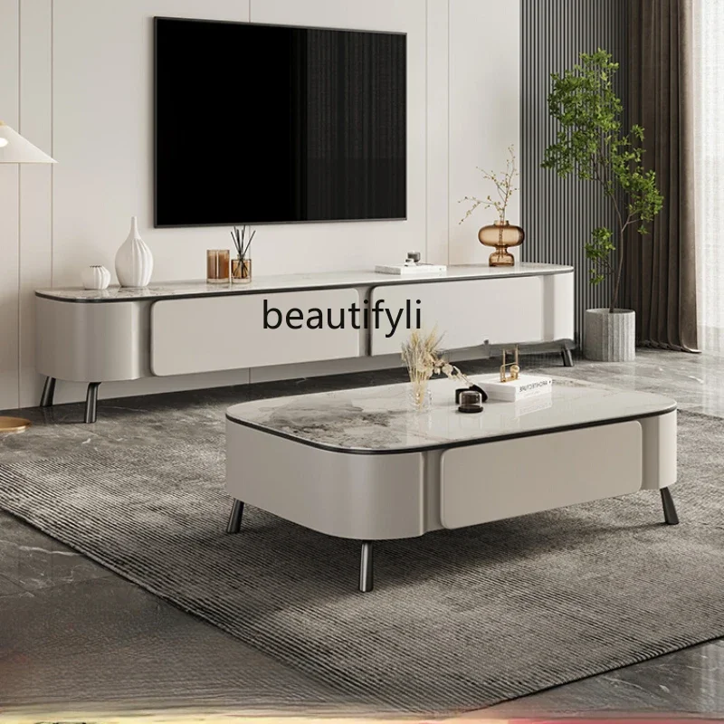 

Modern minimalist rock slab coffee table TV cabinet living room household glossy rectangular coffee table