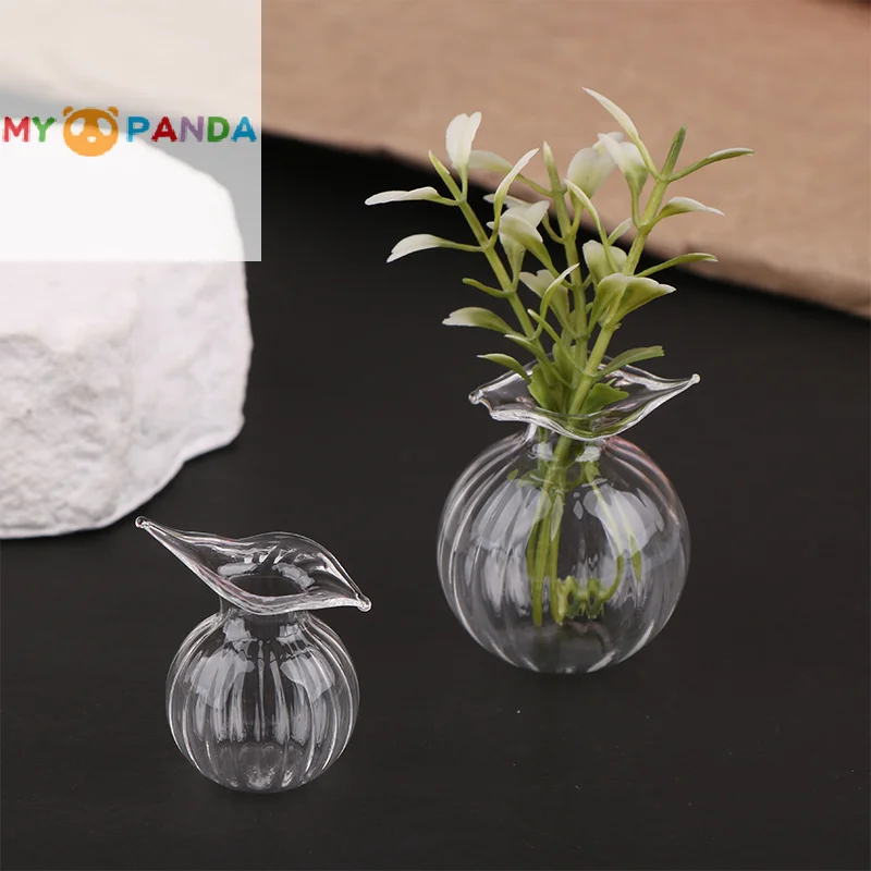 Dollhouse Miniature Clear Wave Mouth Round Ball Vase Glass Candy Jar Coffee Beans Storage Bottle Model DIY Dollhouse Decor Toy