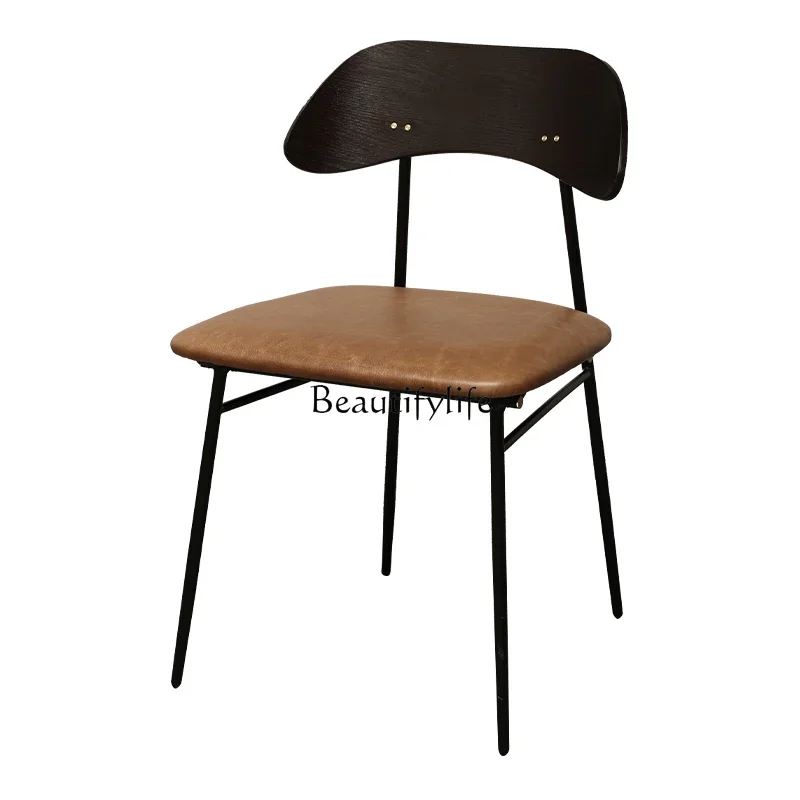 

XX39American Retro Style Metal Leather Cafe Table and Chair Wing Dining Chair with Backrest
