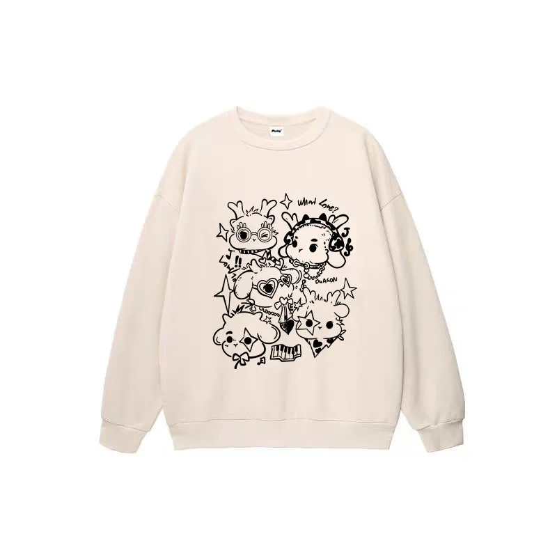 Sudaderas con capucha de cuello redondo con estampado de dragón divertido para hombres y mujeres, ropa holgada de gran tamaño, jersey de Hip Hop Y2k