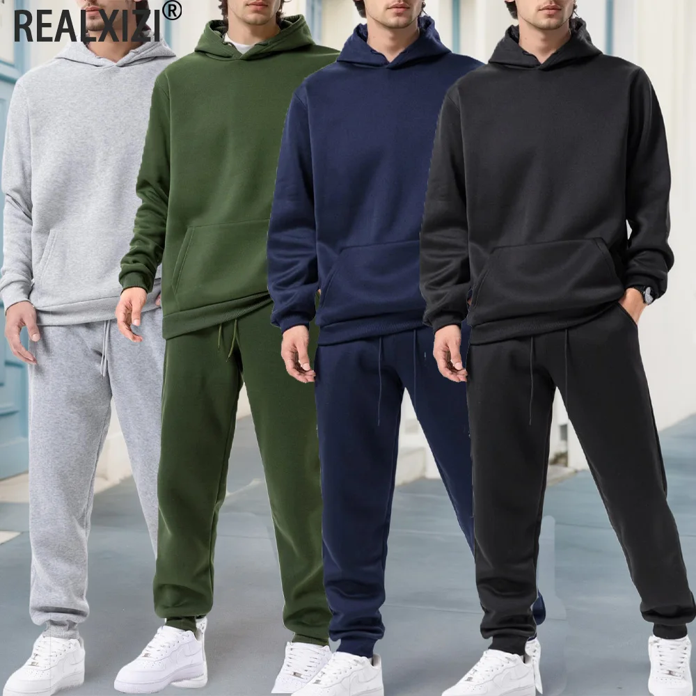 2025 Men's Autumn and Winter New Solid Color Hoodie+pants Two-piece Set Fashionable Casual Sports Set Size S-3XL Men's Tracksuit