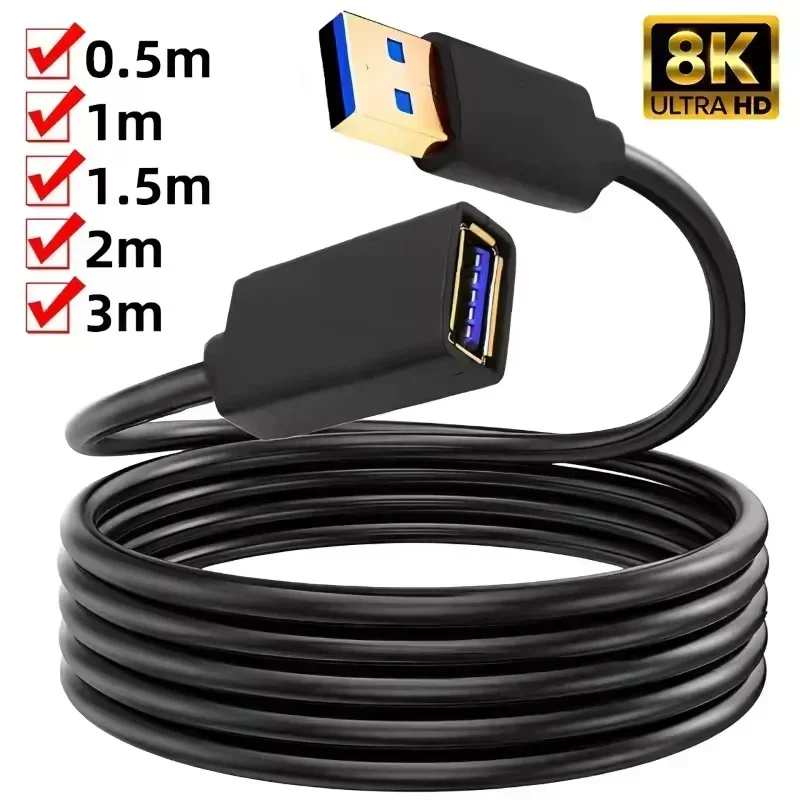 USB 3.0 2.0 Extension Cable Extender Cord Fast Extension Data Transfer Wire 0.5/1/1.5/2/3M for Smart TV XBox One SSD PC Laptop