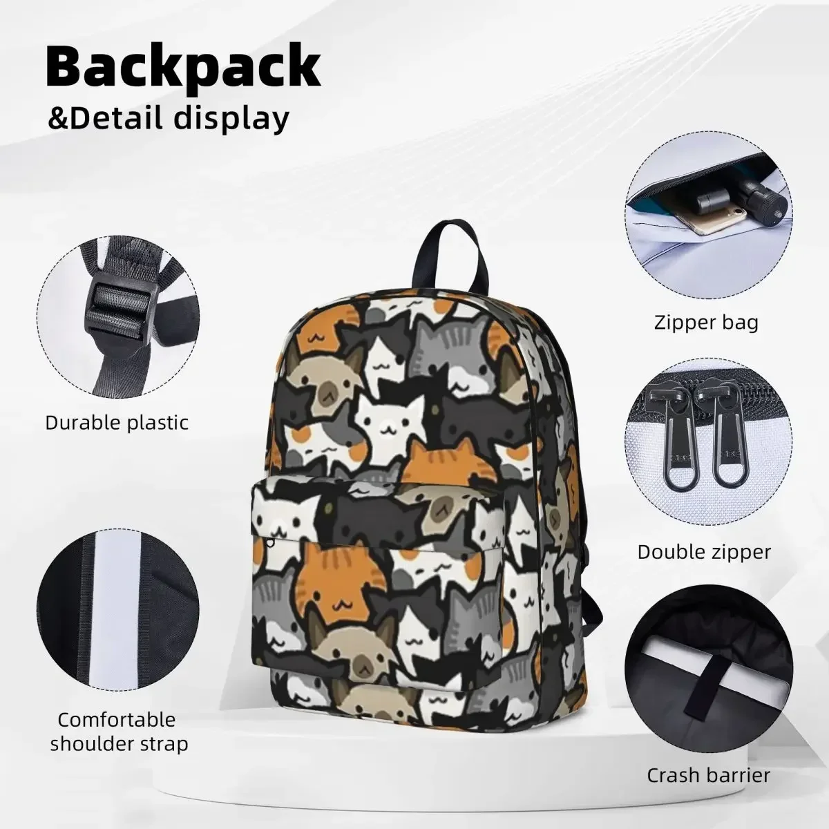 Cat Crowd Backpack Waterproof Student School Bag Laptop Rucksack Travel Rucksack Large Capacity Bookbag