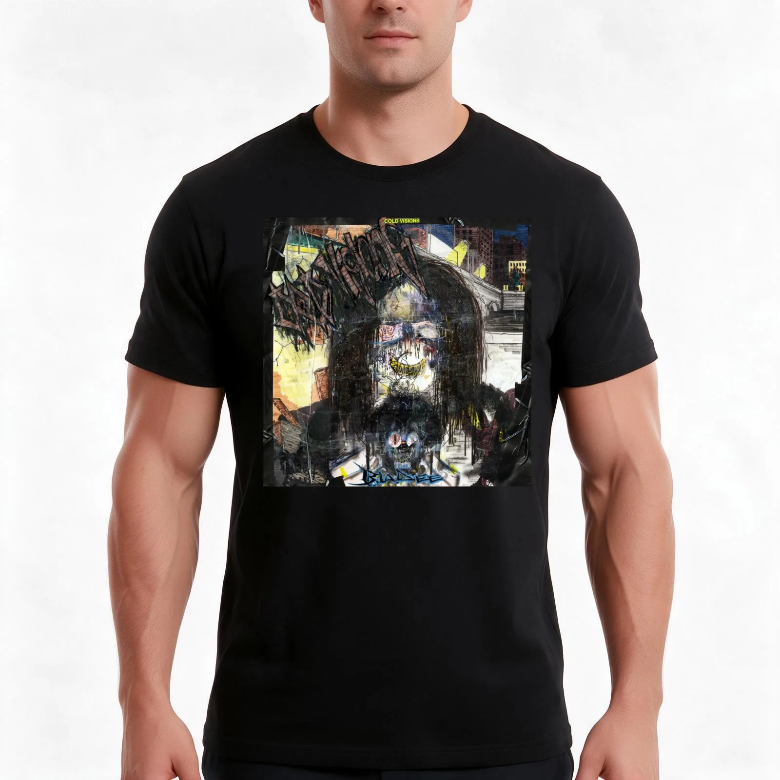 Cold Visions T-Shirt, Summer Casual Cotton Tee, Oversized Streetwear Tops, Vintage Graphic Print, Loose Fit Short Sleeve