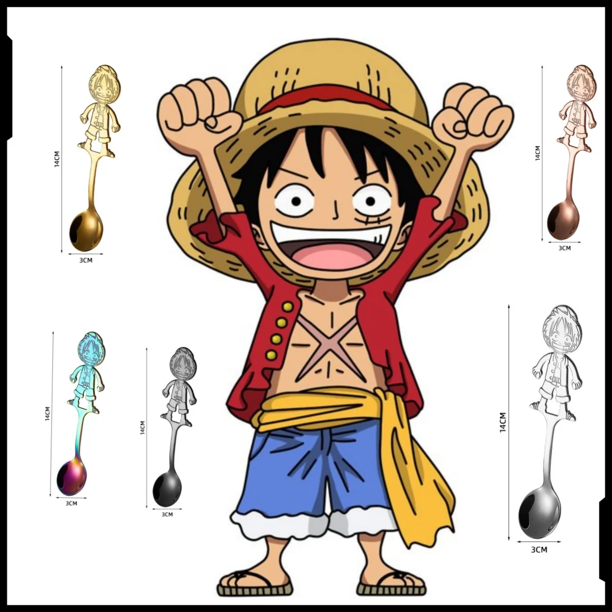 

one piece peripheral 304 stainless steel mini spoon anime character cute stirring dessert cartoon coffee spoon kitchen supplies