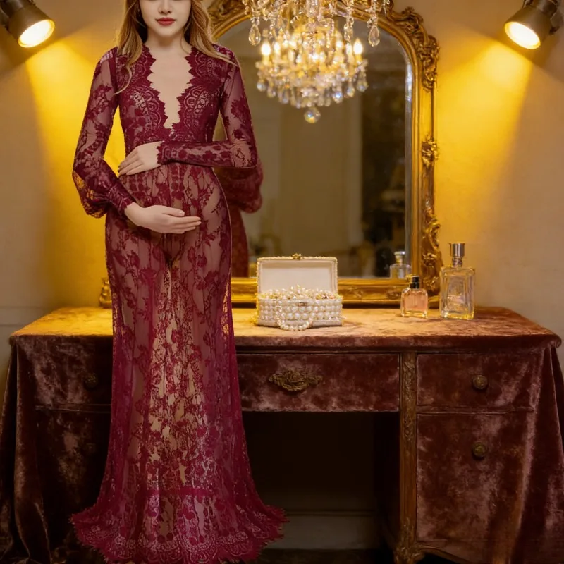 

White Deep V Neck Long Sleeve Lace See Through Bodycon Wedding Dress with Train Evening Gown