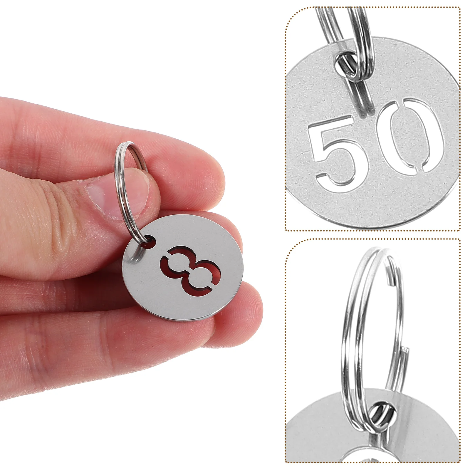 50 Pcs Stainless Steel Number Plate Key Identifiers Locker Tags Chain Rings with Metal Numbered Hanging Hole Labels