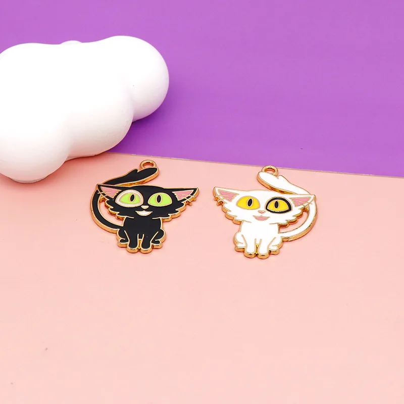 20 pcs/lot Fashion Cute Black White Cat Pendant Making Accessories Charms for Women, Earrings/Necklace Handmade DIY Jewelry