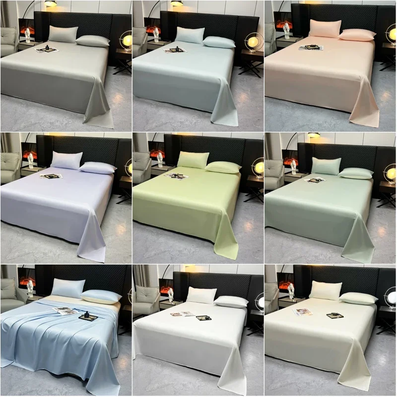 Ice Silk Cooling Sheet Set Solid Color for Bedroom Hotel Double Single King Size Bed Machine Washable Soft Breathable Bedding