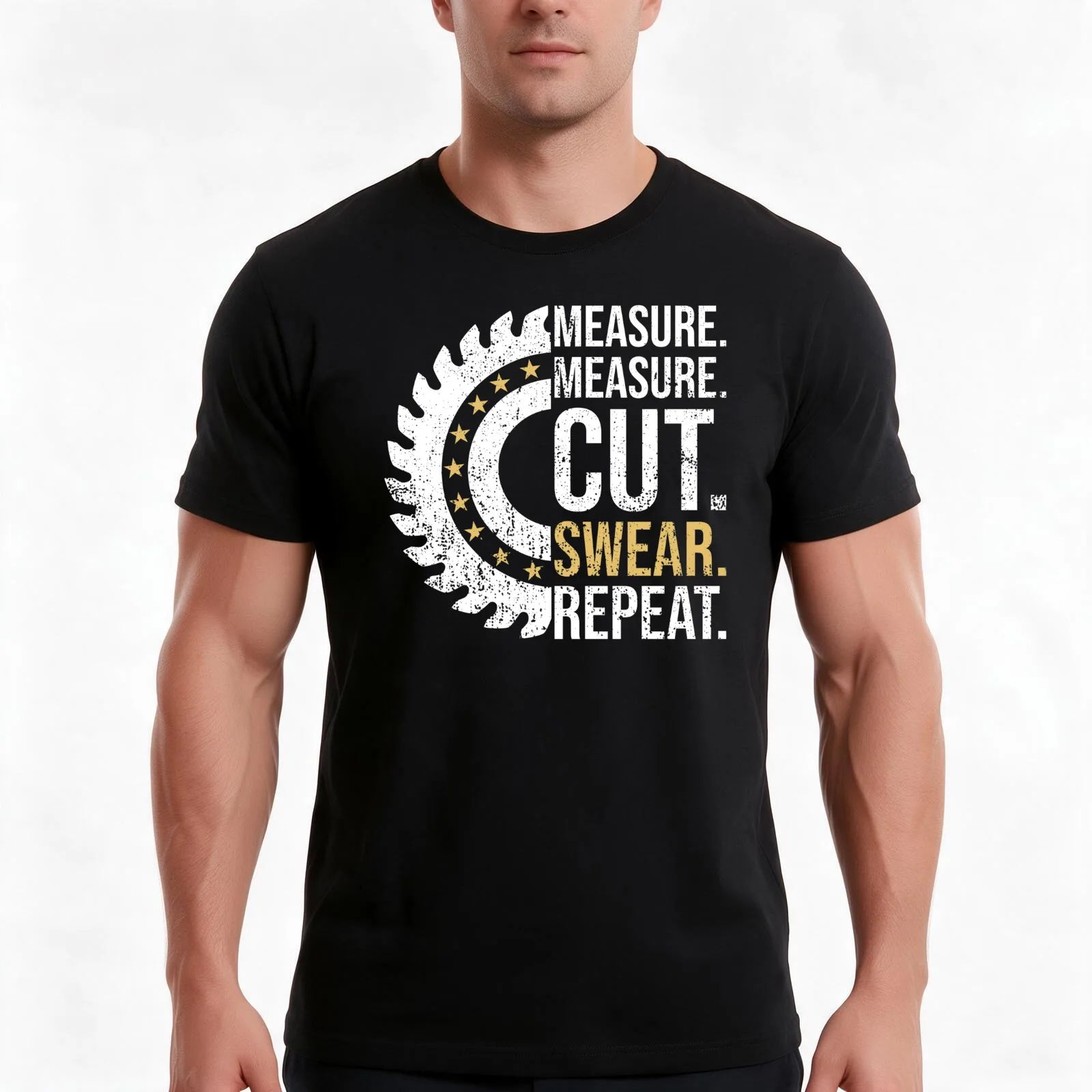 Measure Measure Cut Repeat Handyman Woodworker Father Day Funny Dad Handyman Carpenter T-Shirt Summer Casual Cotton Tee